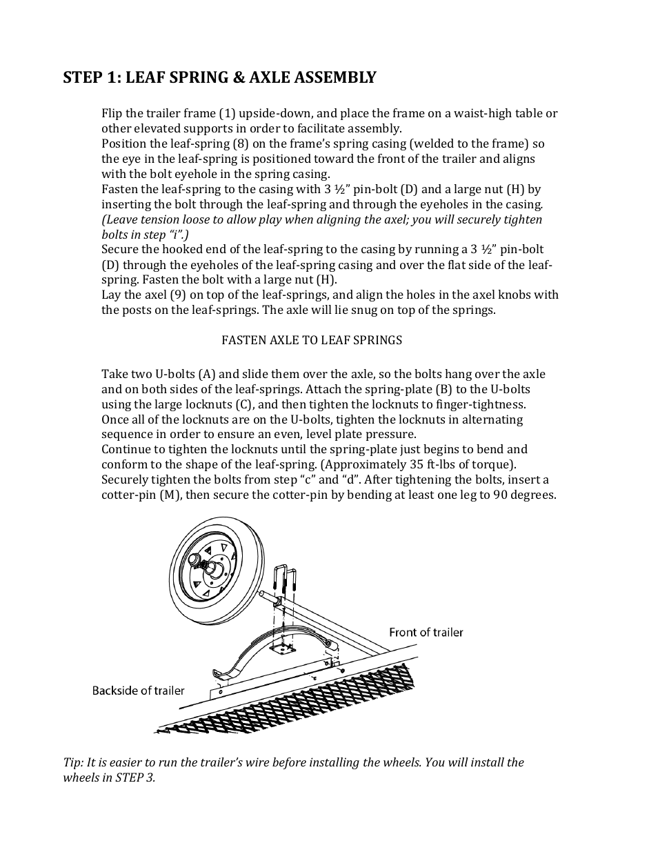 Step 1: leaf spring & axle assembly | Northstar Trailers MULTISTAR User Manual | Page 5 / 13