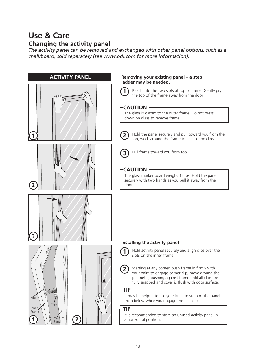 Use & care | ODL ON HAND In-Door Storage and Communication System User Manual | Page 13 / 22