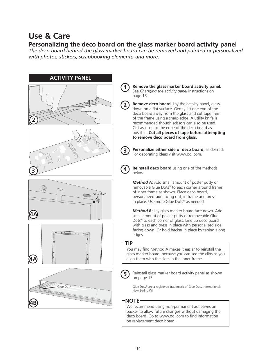 Use & care | ODL ON HAND In-Door Storage and Communication System User Manual | Page 14 / 22