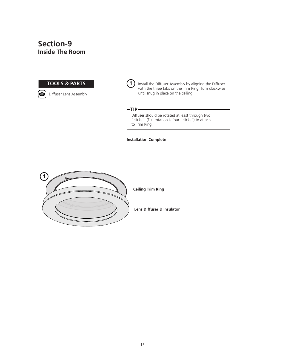 Inside the room | ODL Tubular Skylight User Manual | Page 15 / 31