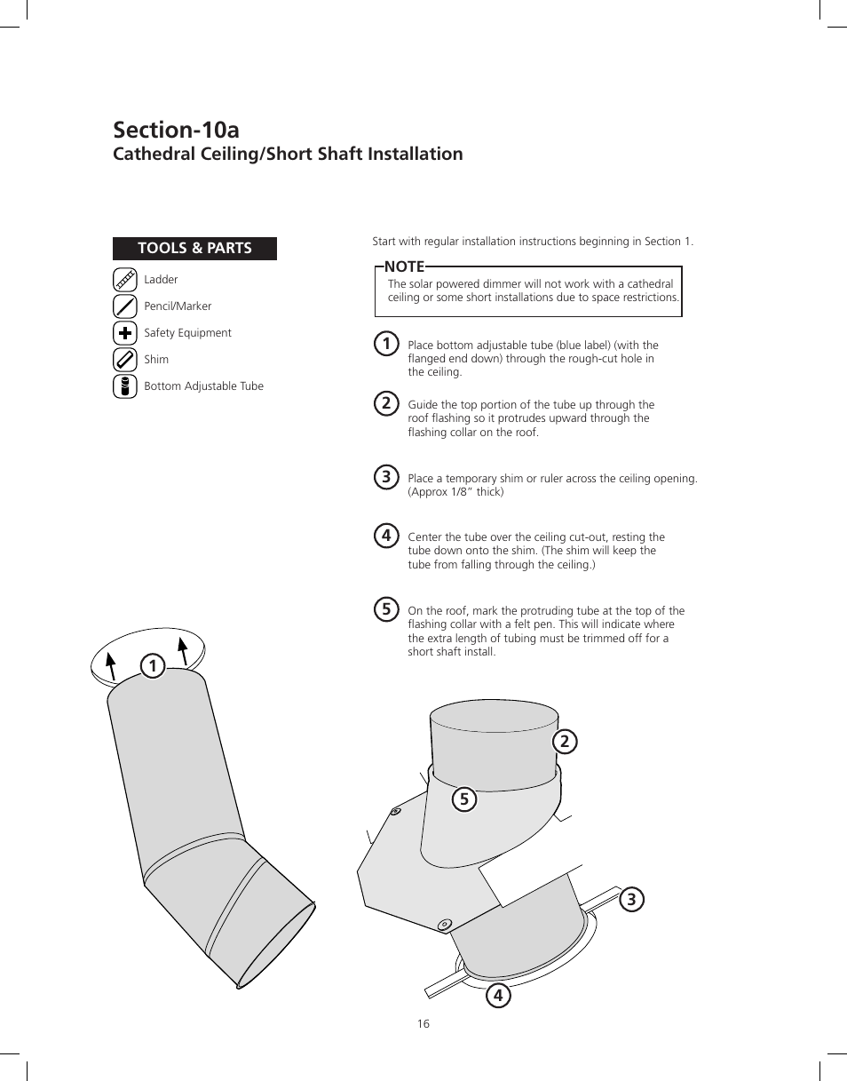 Cathedral ceiling/short shaft installation | ODL Tubular Skylight User Manual | Page 16 / 31