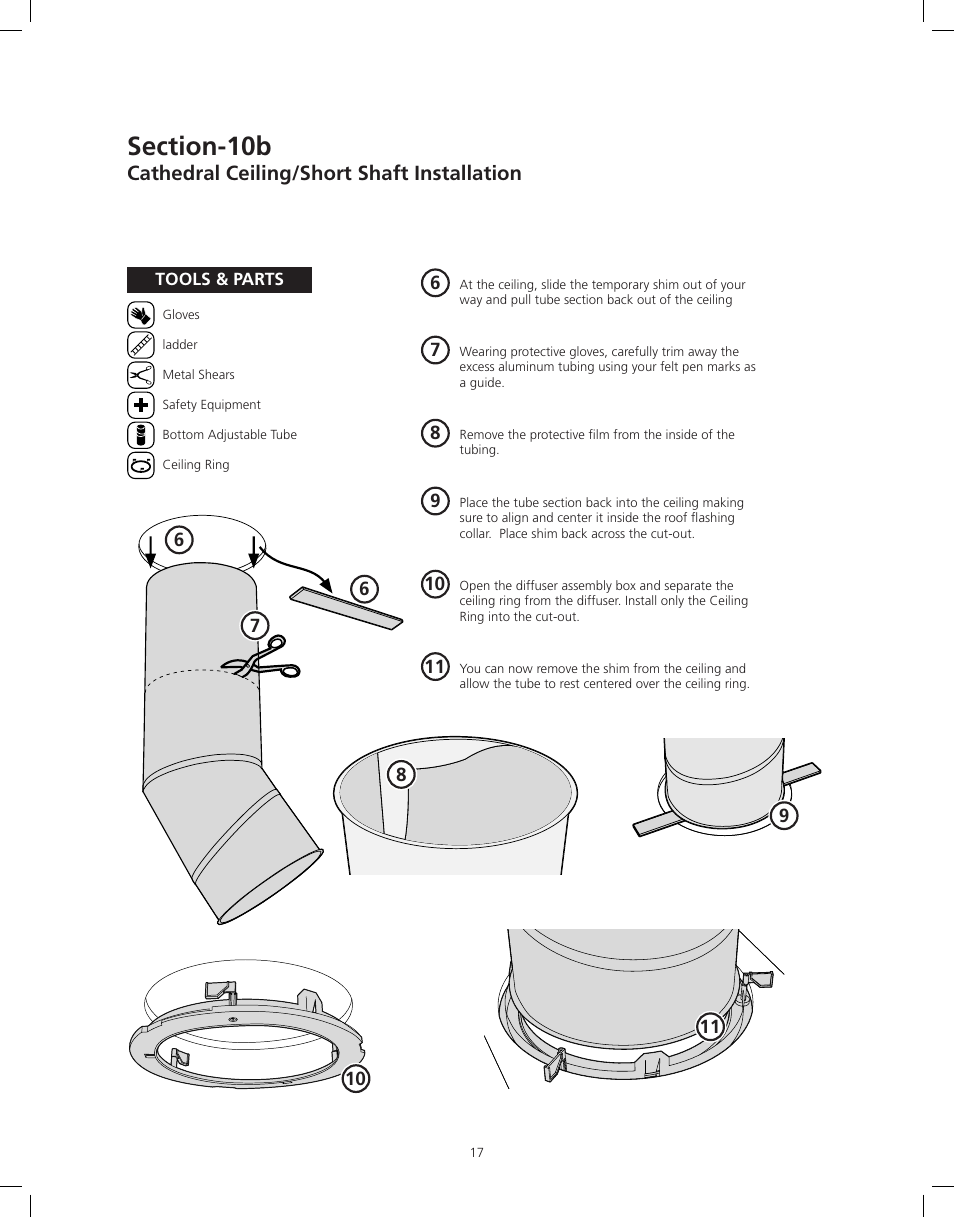 Cathedral ceiling/short shaft installation | ODL Tubular Skylight User Manual | Page 17 / 31