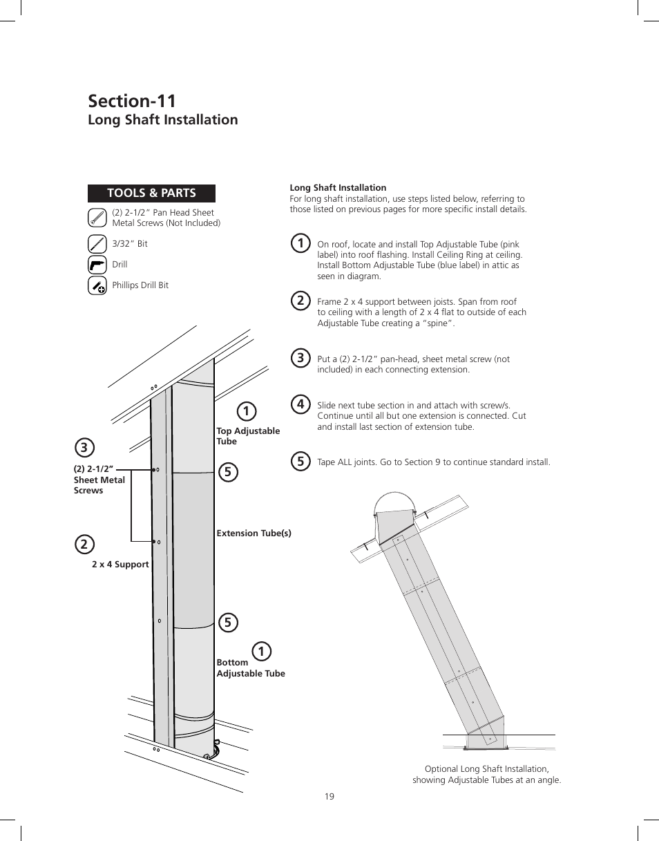 Long shaft installation | ODL Tubular Skylight User Manual | Page 19 / 31