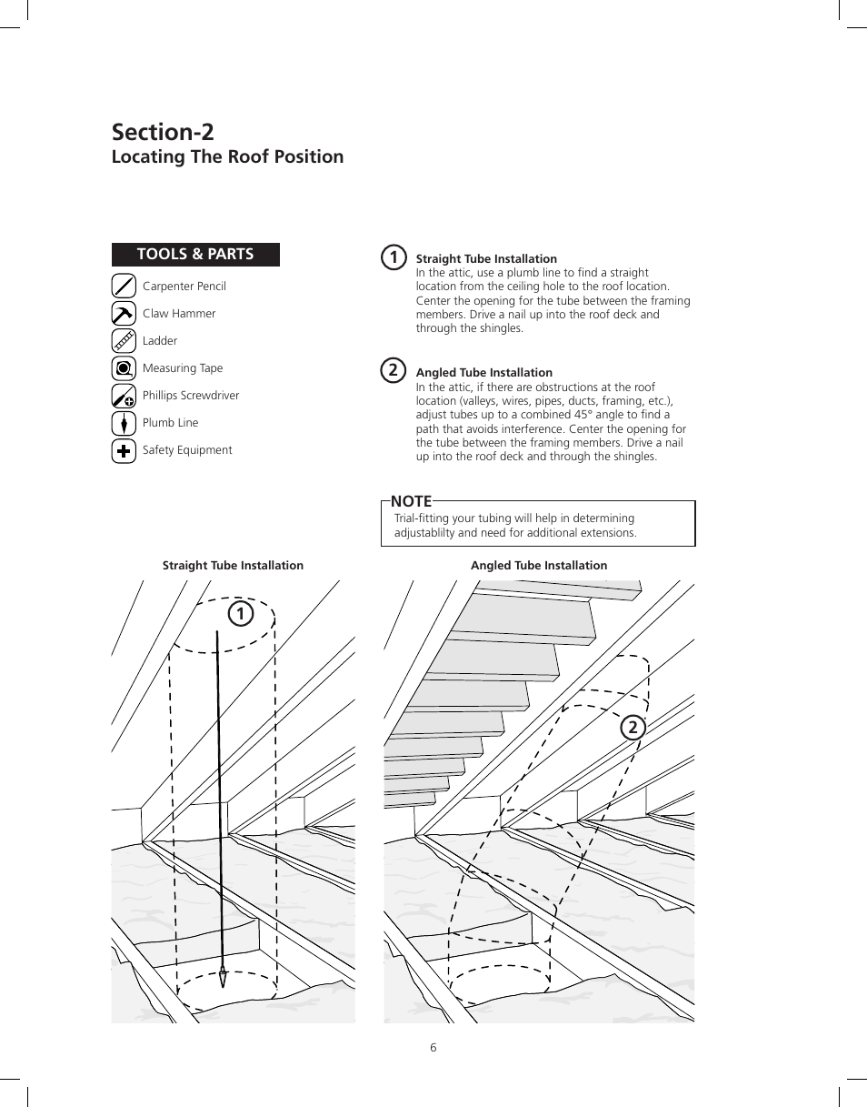 Locating the roof position | ODL Tubular Skylight User Manual | Page 6 / 31