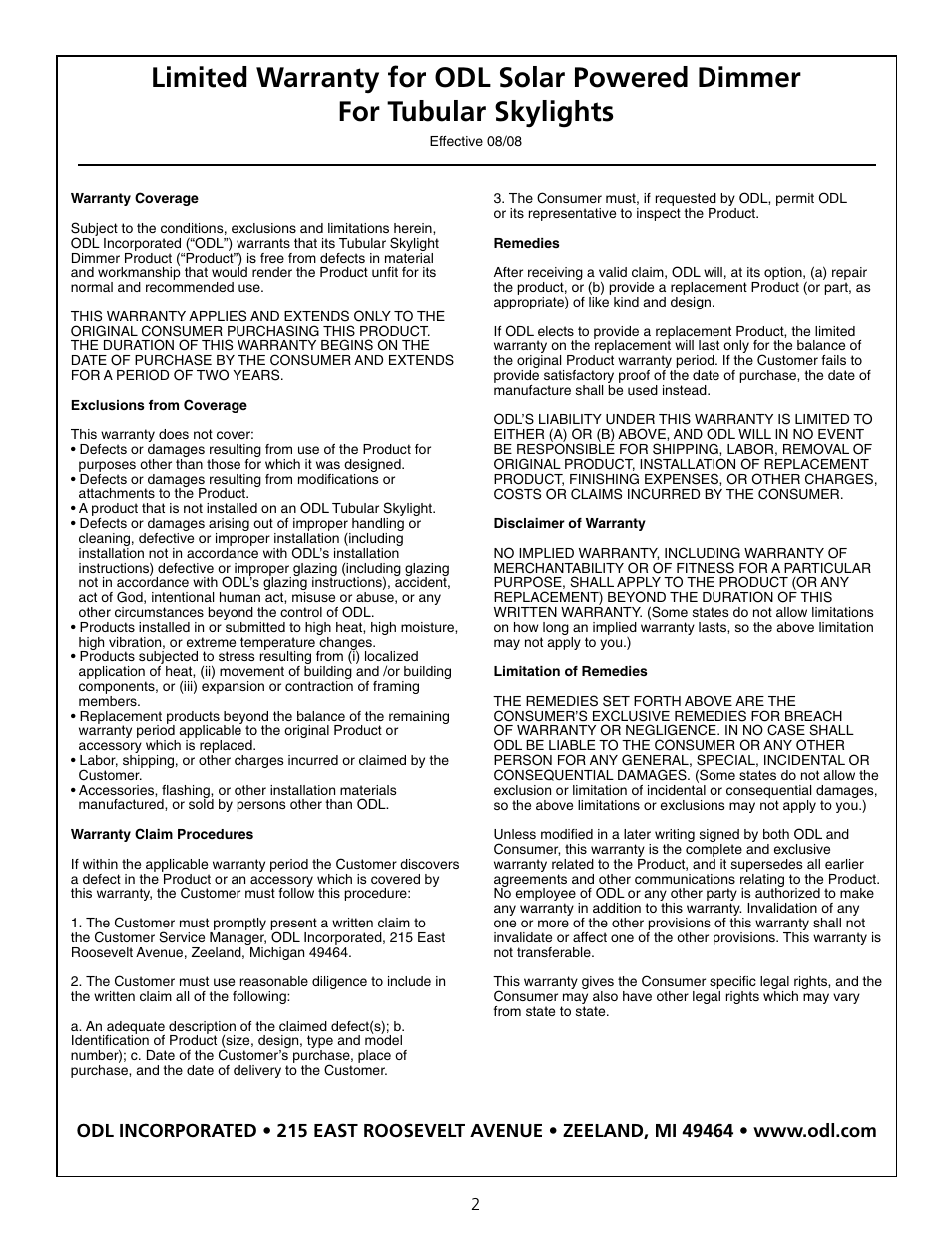 ODL Tubular Skylight Solar Powered Dimmer User Manual | Page 3 / 15