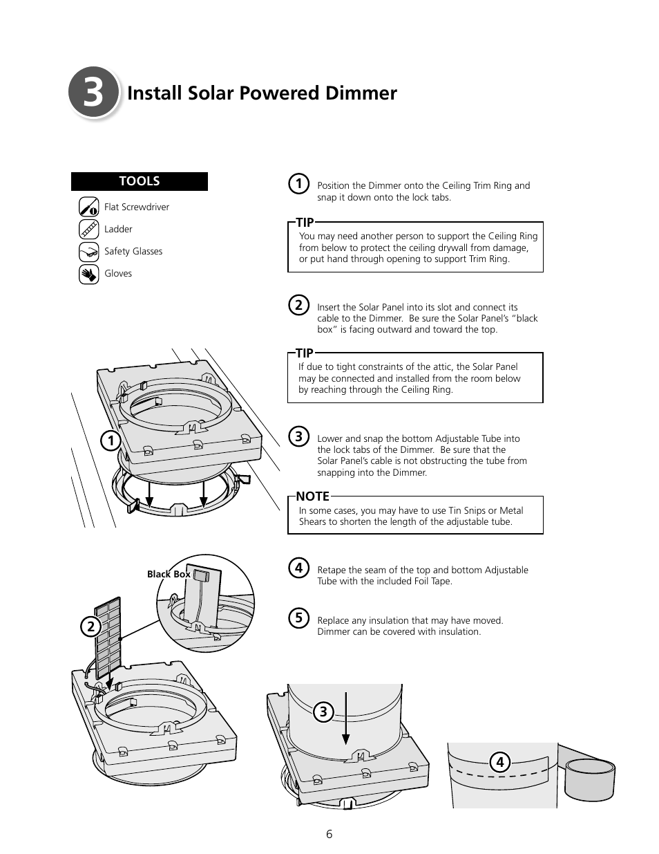 Install solar powered dimmer | ODL Tubular Skylight Solar Powered Dimmer User Manual | Page 7 / 15