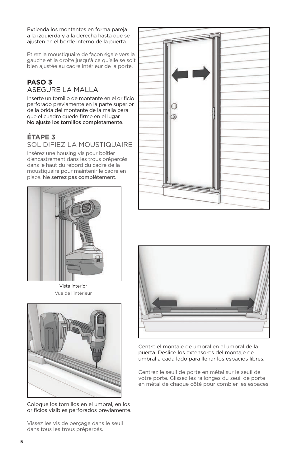 Paso 3 asegure la malla, Étape 3 solidifiez la moustiquaire | ODL Brisa Retractable Screen Doors - single doors User Manual | Page 16 / 20