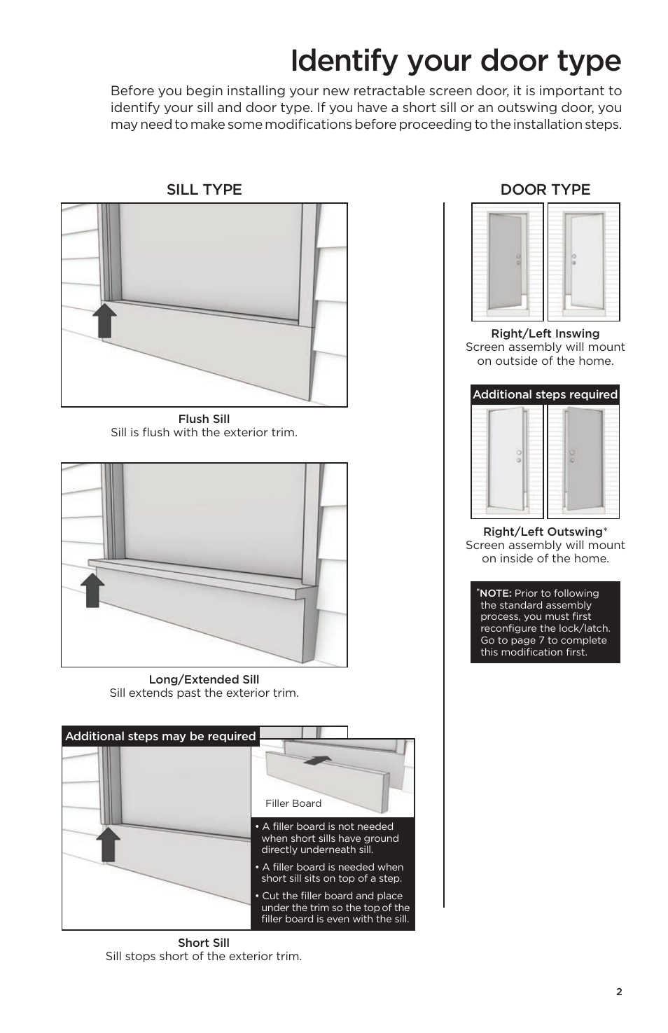 Identify your door type, Sill type door type | ODL Brisa Retractable Screen Doors - single doors User Manual | Page 3 / 20