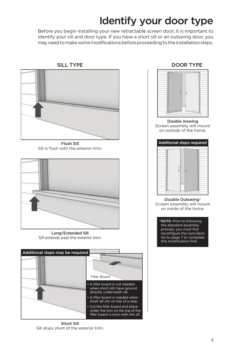 Identify your door type, Sill type door type | ODL Brisa Retractable Screen Doors - double doors User Manual | Page 3 / 20