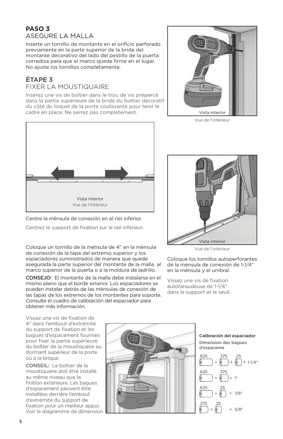 Paso 3 asegure la malla, Étape 3 fixer la moustiquaire | ODL Brisa Retractable Screen Doors - sliding doors User Manual | Page 14 / 16
