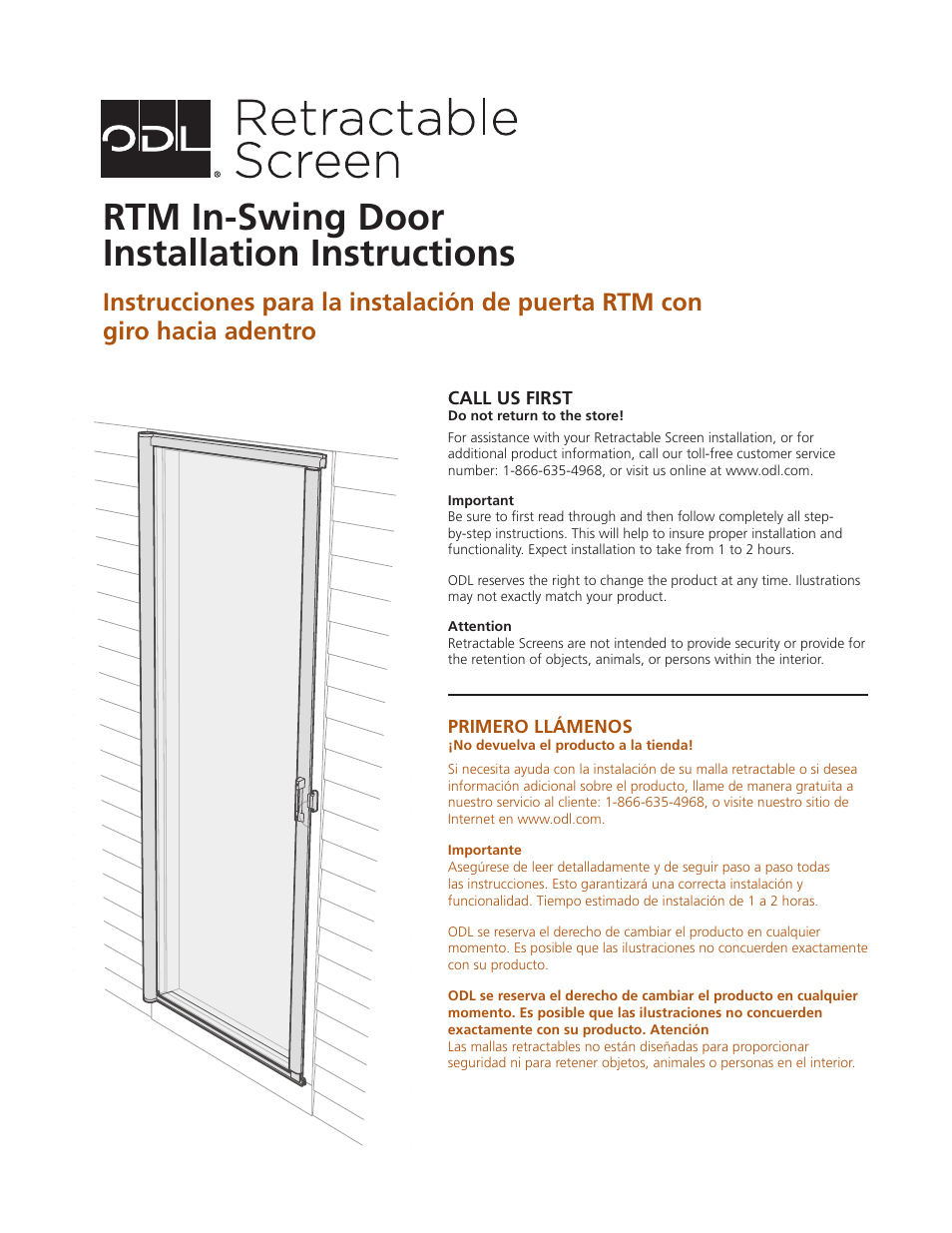 ODL Standard Retractable Screen Doors - in-swing doors User Manual | 20 pages