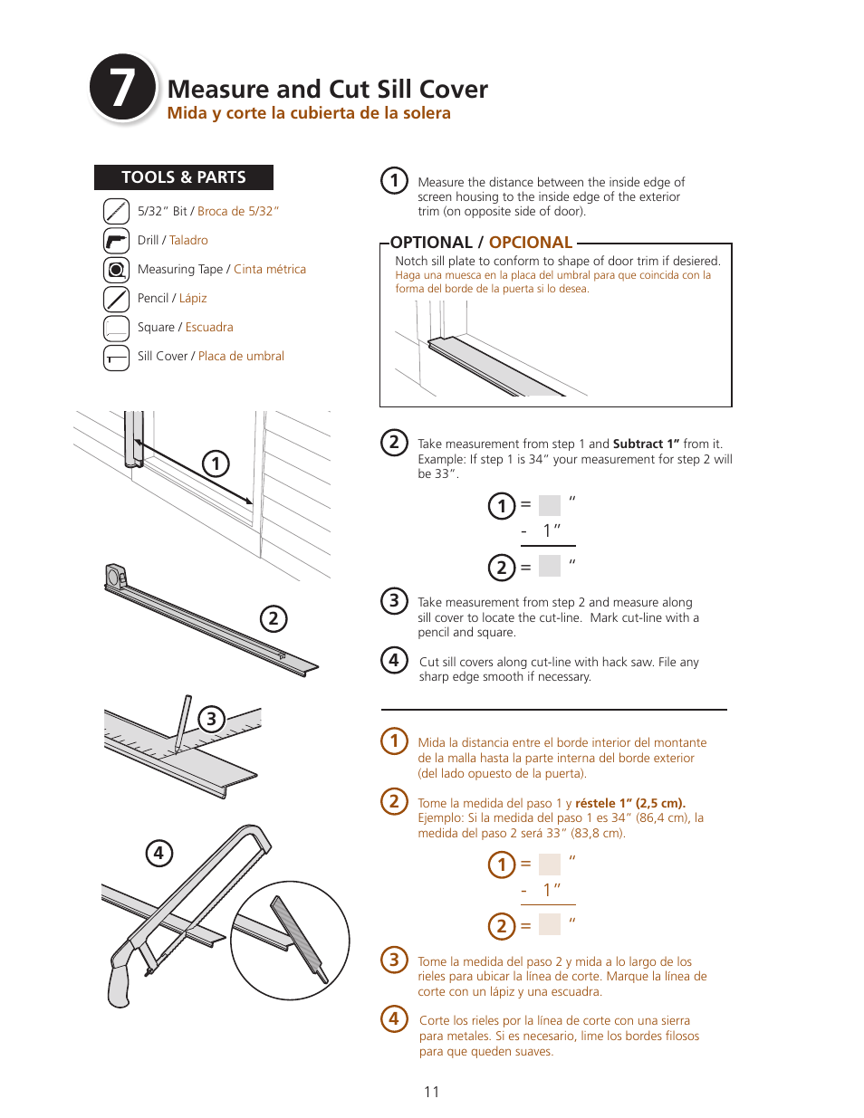 Measure and cut sill cover | ODL Standard Retractable Screen Doors - in-swing doors User Manual | Page 11 / 20