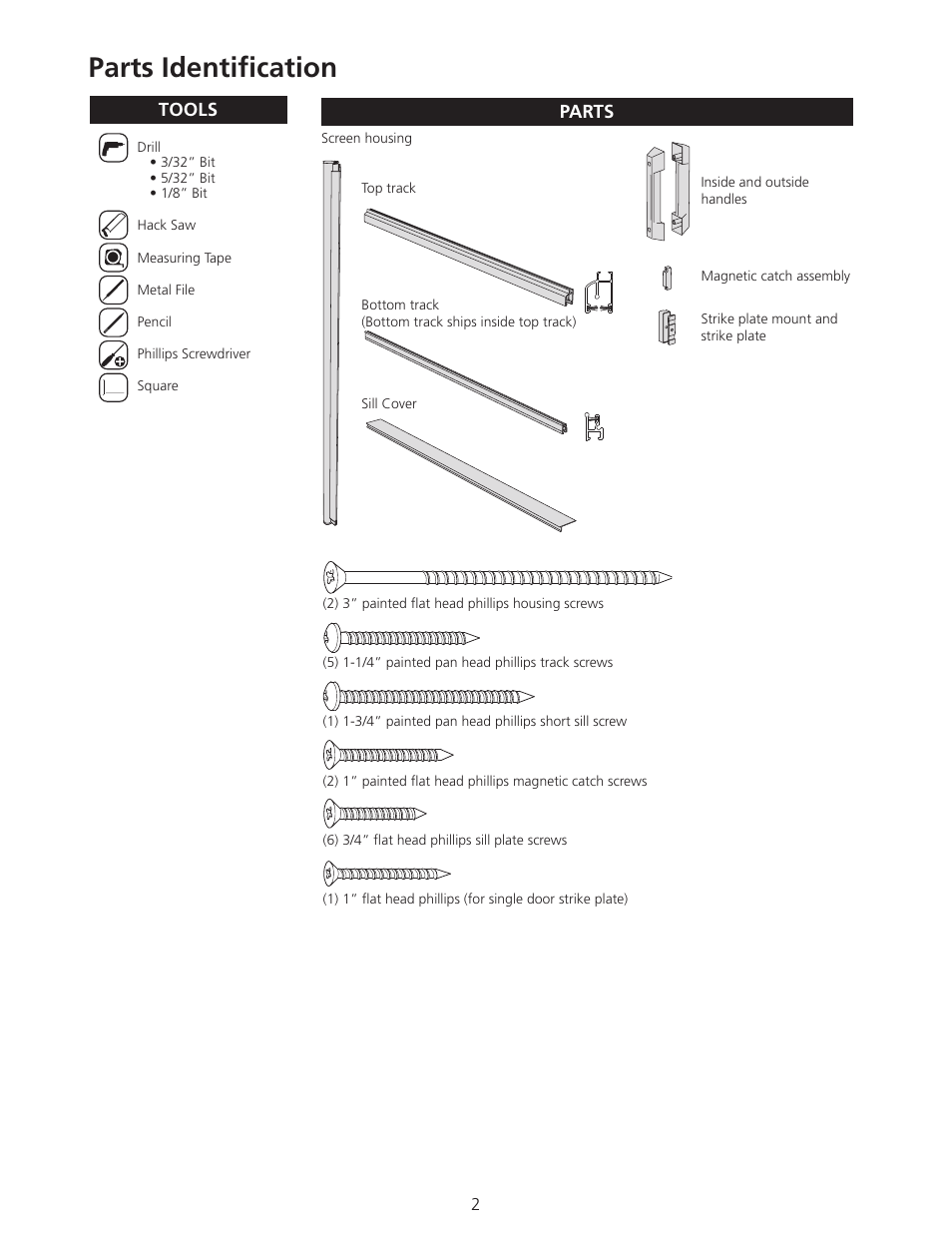 Parts identification | ODL Standard Retractable Screen Doors - in-swing doors User Manual | Page 2 / 20