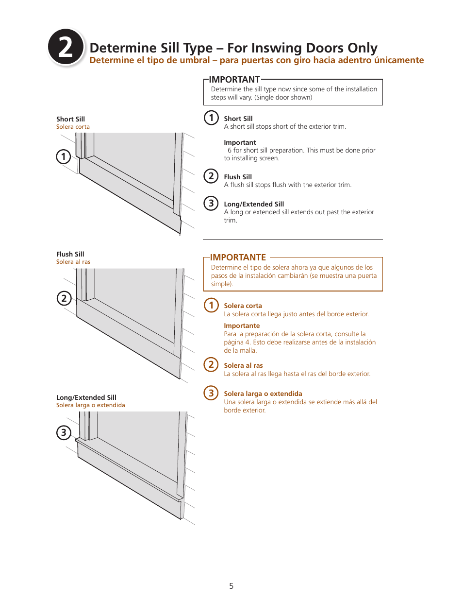 Determine sill type – for inswing doors only | ODL Standard Retractable Screen Doors - in-swing doors User Manual | Page 5 / 20