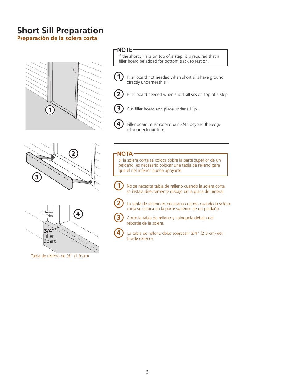 Short sill preparation | ODL Standard Retractable Screen Doors - in-swing doors User Manual | Page 6 / 20