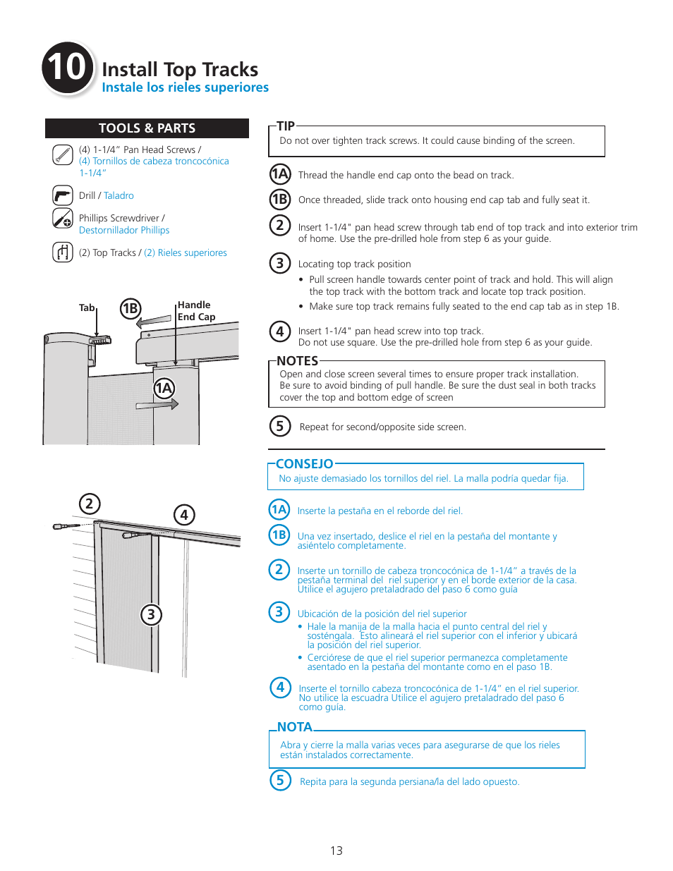 Install top tracks | ODL Standard Retractable Screen Doors - double doors User Manual | Page 13 / 20