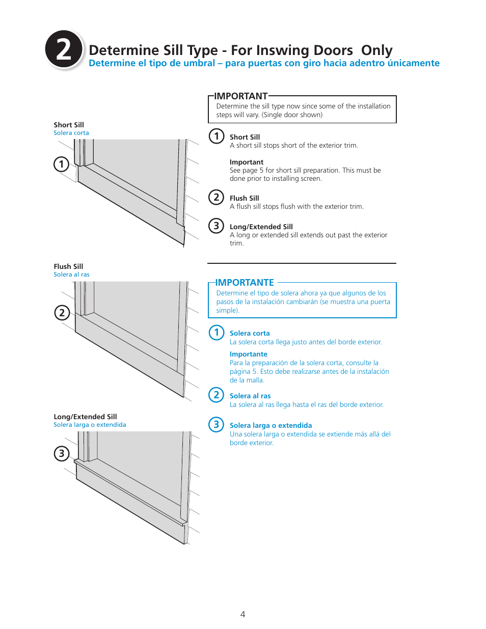 Determine sill type - for inswing doors only | ODL Standard Retractable Screen Doors - double doors User Manual | Page 4 / 20