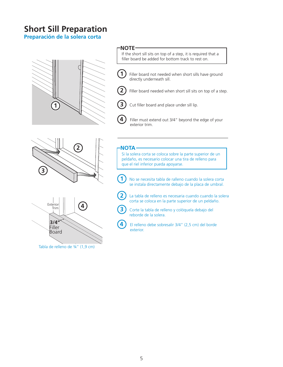 Short sill preparation | ODL Standard Retractable Screen Doors - double doors User Manual | Page 5 / 20