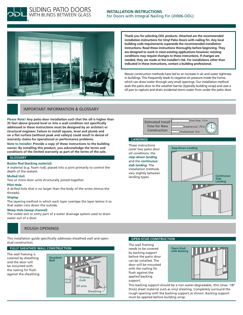 ODL Sliding Patio Doors with Blinds Between Glass User Manual | 7 pages