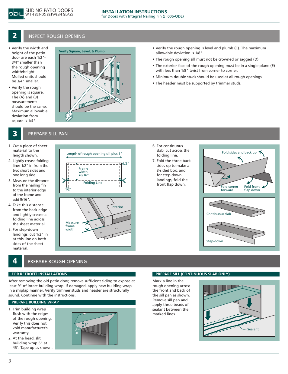 ODL Sliding Patio Doors with Blinds Between Glass User Manual | Page 3 / 7