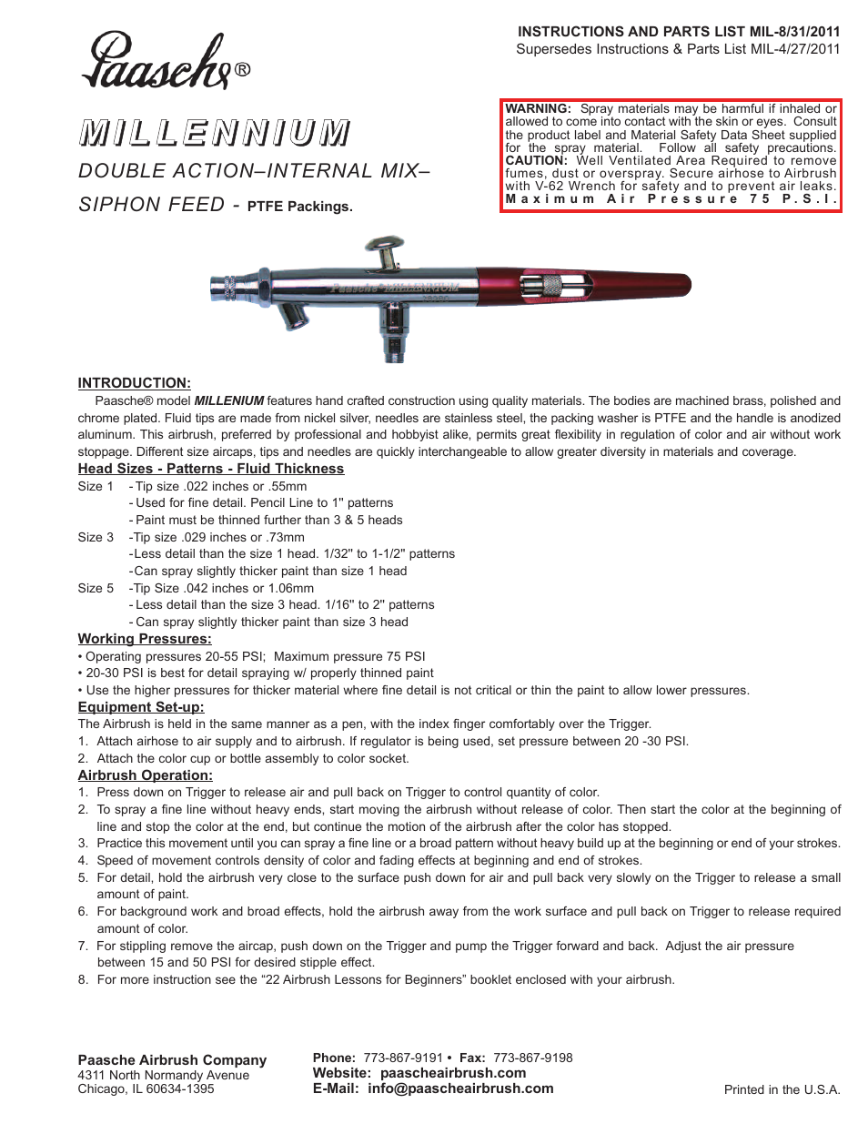 Paasche Airbrush MIL-PL User Manual | 4 pages