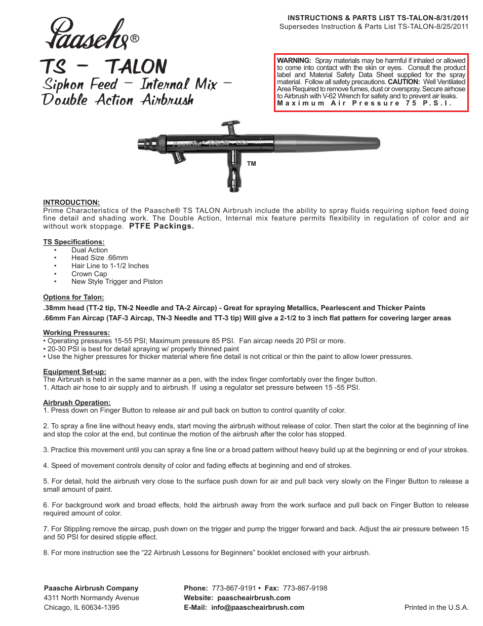 Paasche Airbrush TS-PL User Manual | 4 pages