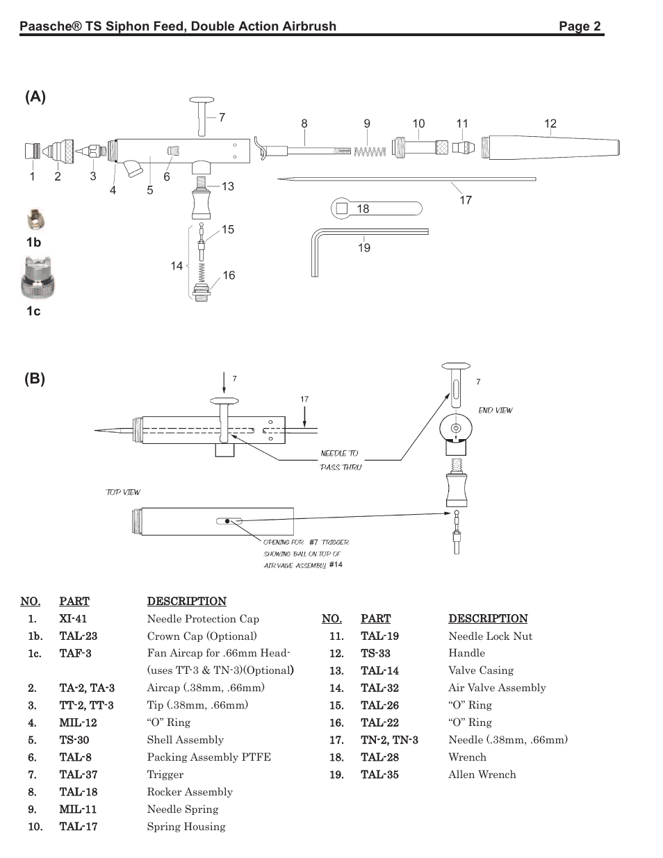 B) (a) | Paasche Airbrush TS-PL User Manual | Page 2 / 4