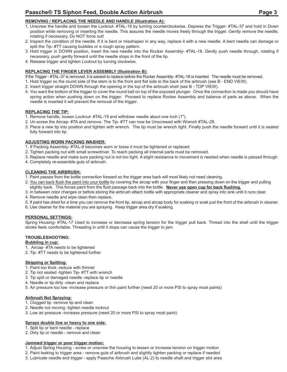 Paasche Airbrush TS-PL User Manual | Page 3 / 4