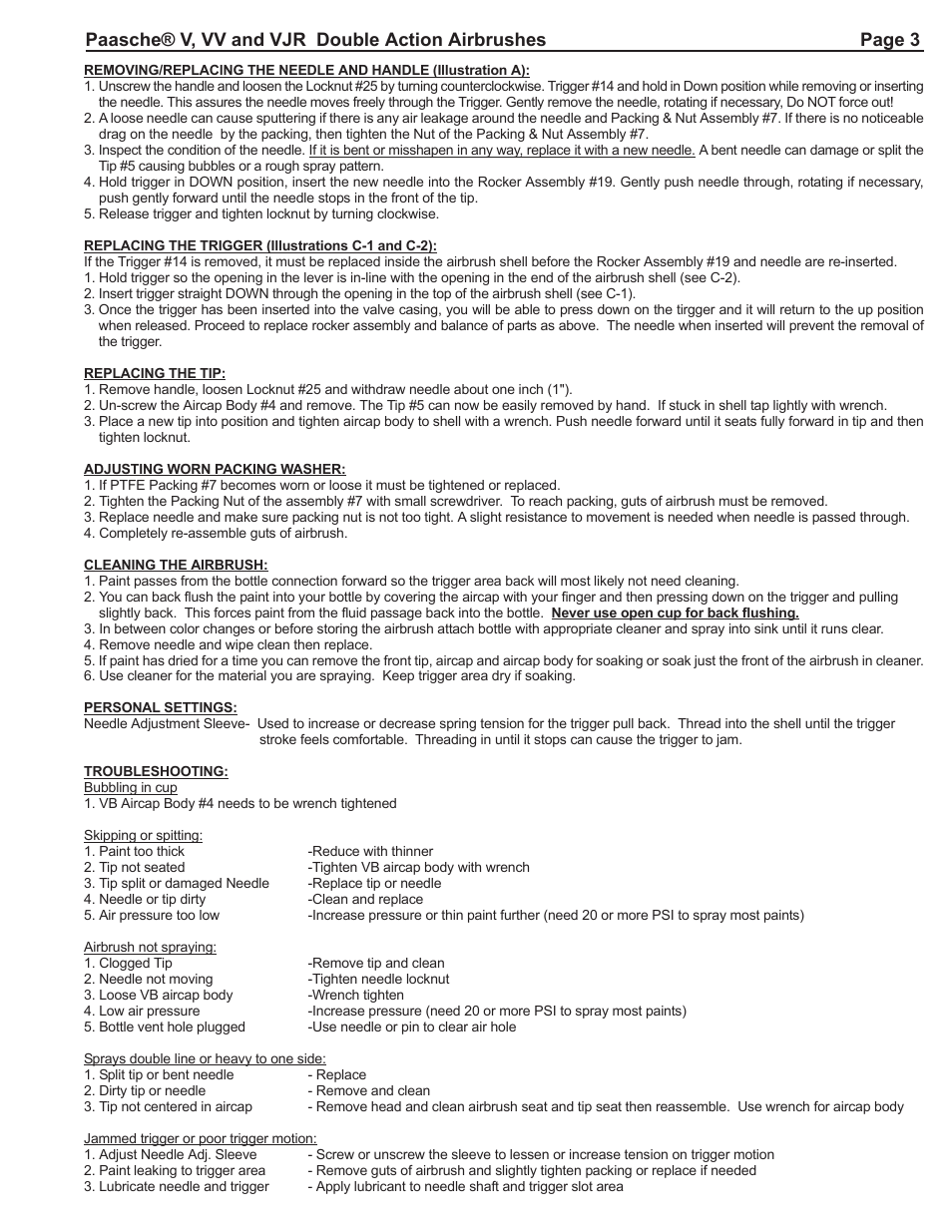 Paasche Airbrush V,VJR,VV-PL User Manual | Page 3 / 4
