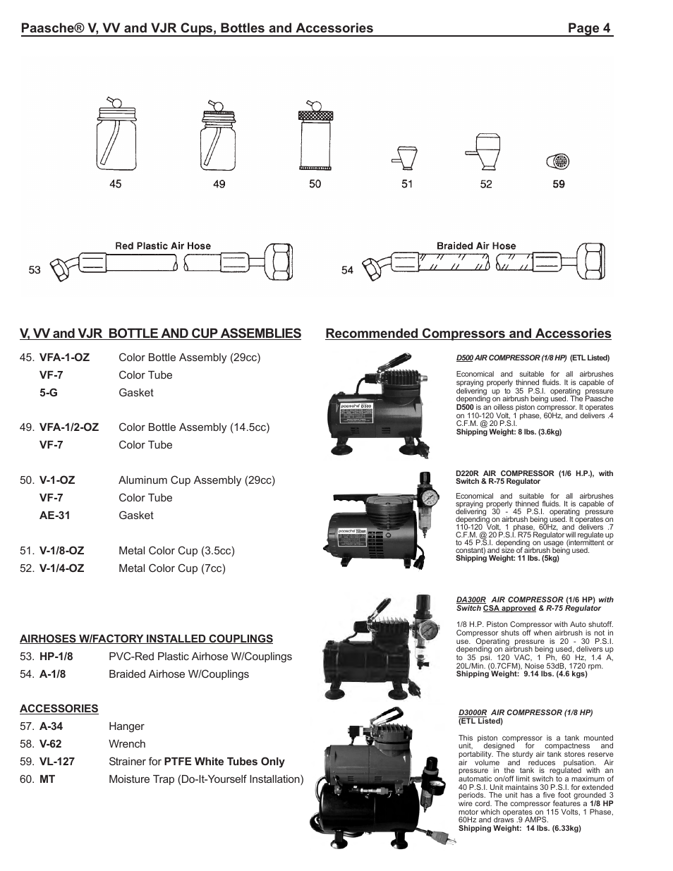 Paasche Airbrush V,VJR,VV-PL User Manual | Page 4 / 4