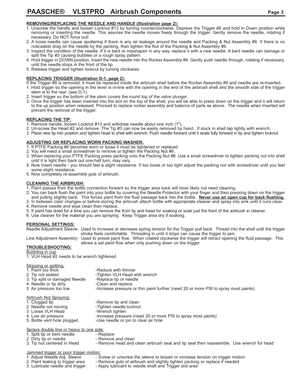 Paasche® vlstpro airbrush components | Paasche Airbrush VLST-PL User Manual | Page 3 / 4