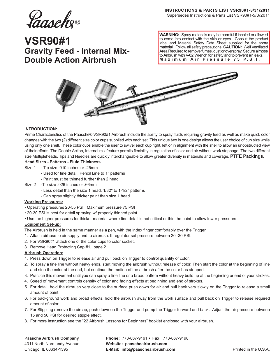 Paasche Airbrush VSR-PL User Manual | 4 pages