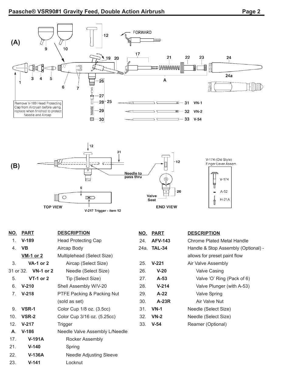 B) (a) | Paasche Airbrush VSR-PL User Manual | Page 2 / 4