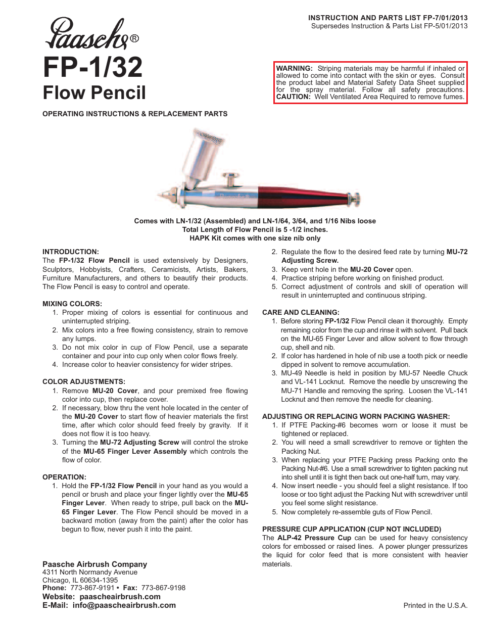 Paasche Airbrush FP-1/32 User Manual | 2 pages