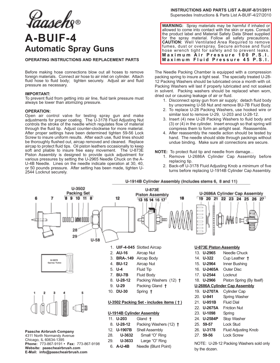 Paasche Airbrush A-BUIF-PL User Manual | 1 page