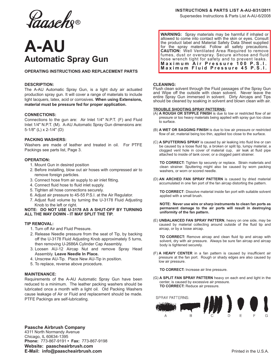 Paasche Airbrush A-AU-PL User Manual | 4 pages