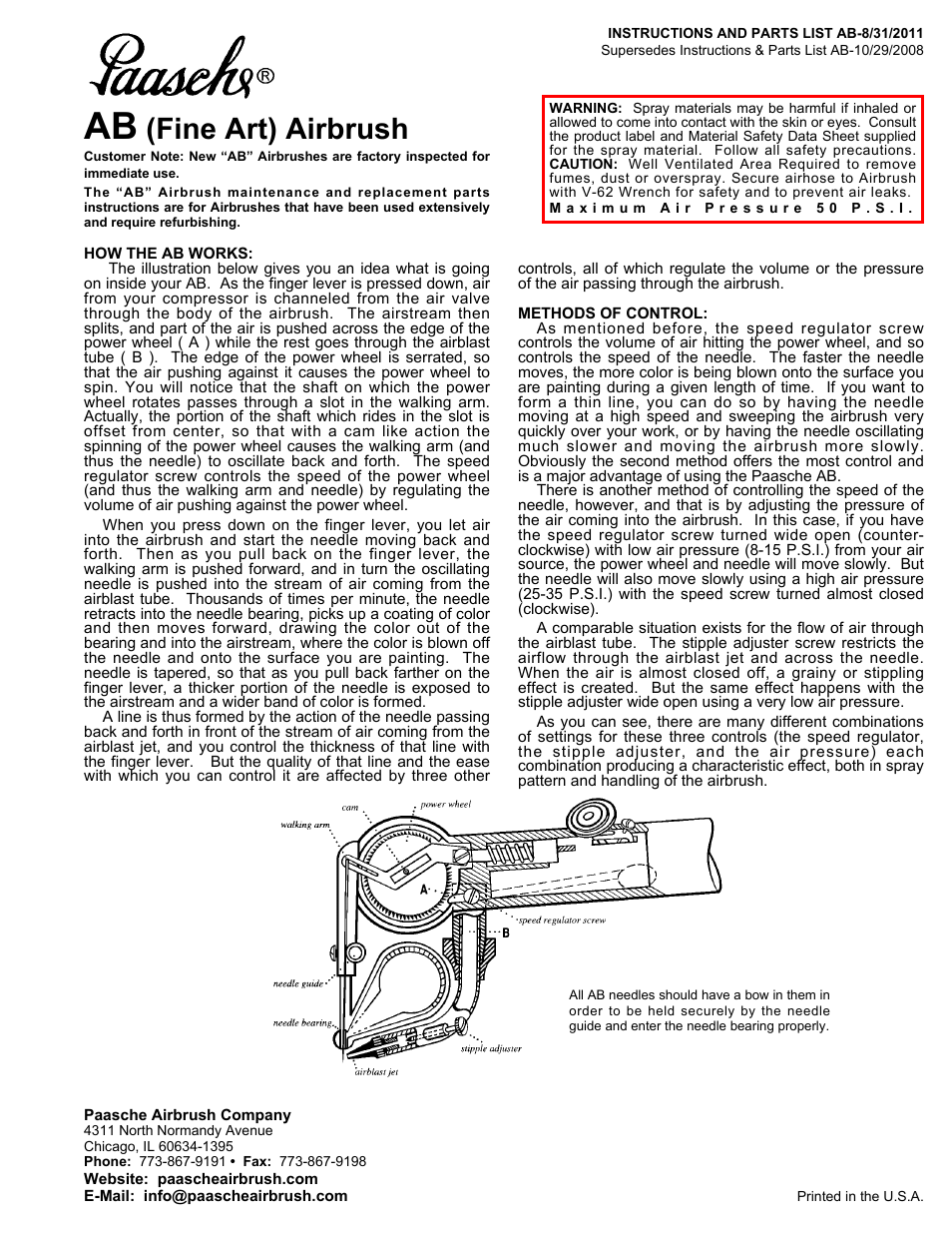 Paasche Airbrush AB-PL User Manual | 4 pages