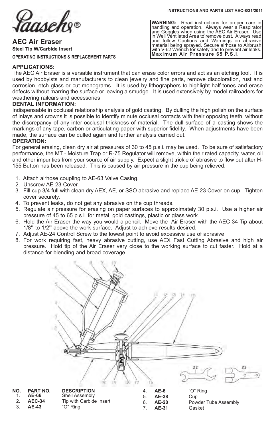 Paasche Airbrush AEC-PL User Manual | 8 pages