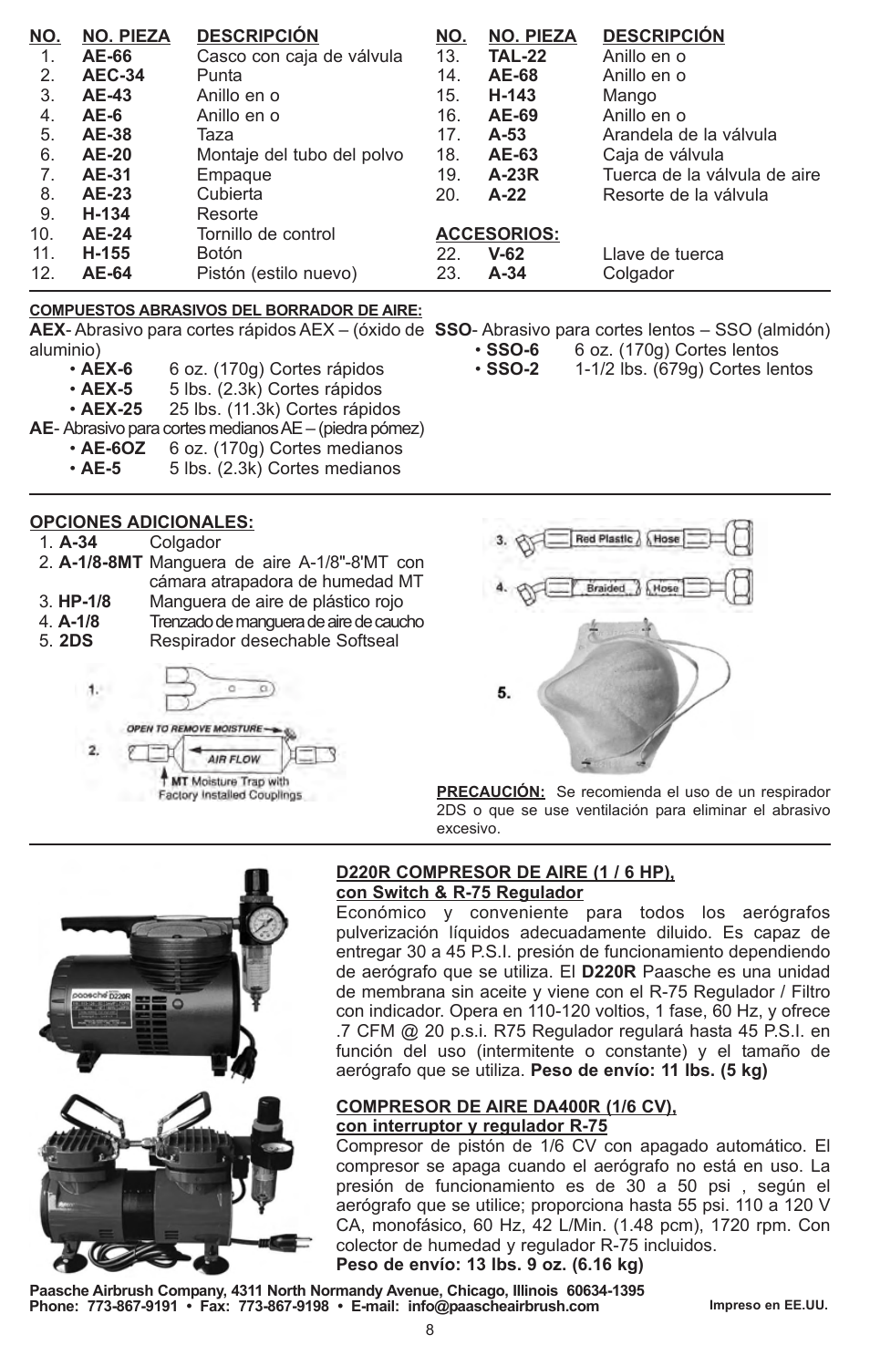 Paasche Airbrush AEC-PL User Manual | Page 8 / 8