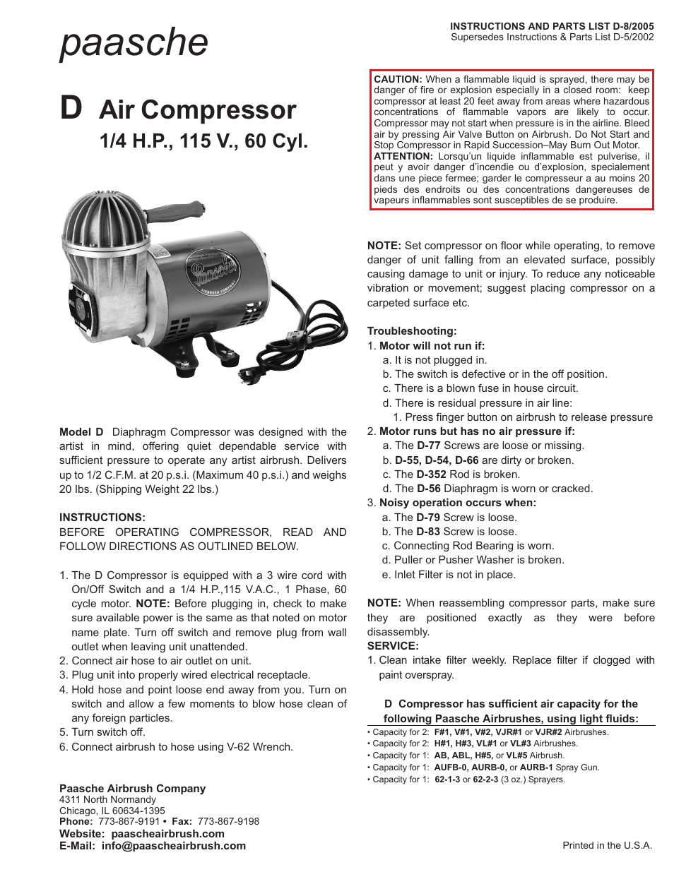 Paasche Airbrush D-PL User Manual | 2 pages