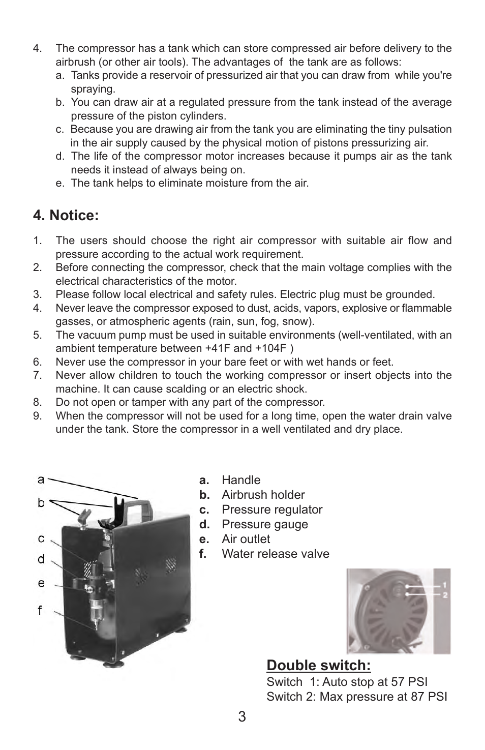 Notice, Double switch | Paasche Airbrush DC600R-PL User Manual | Page 3 / 4