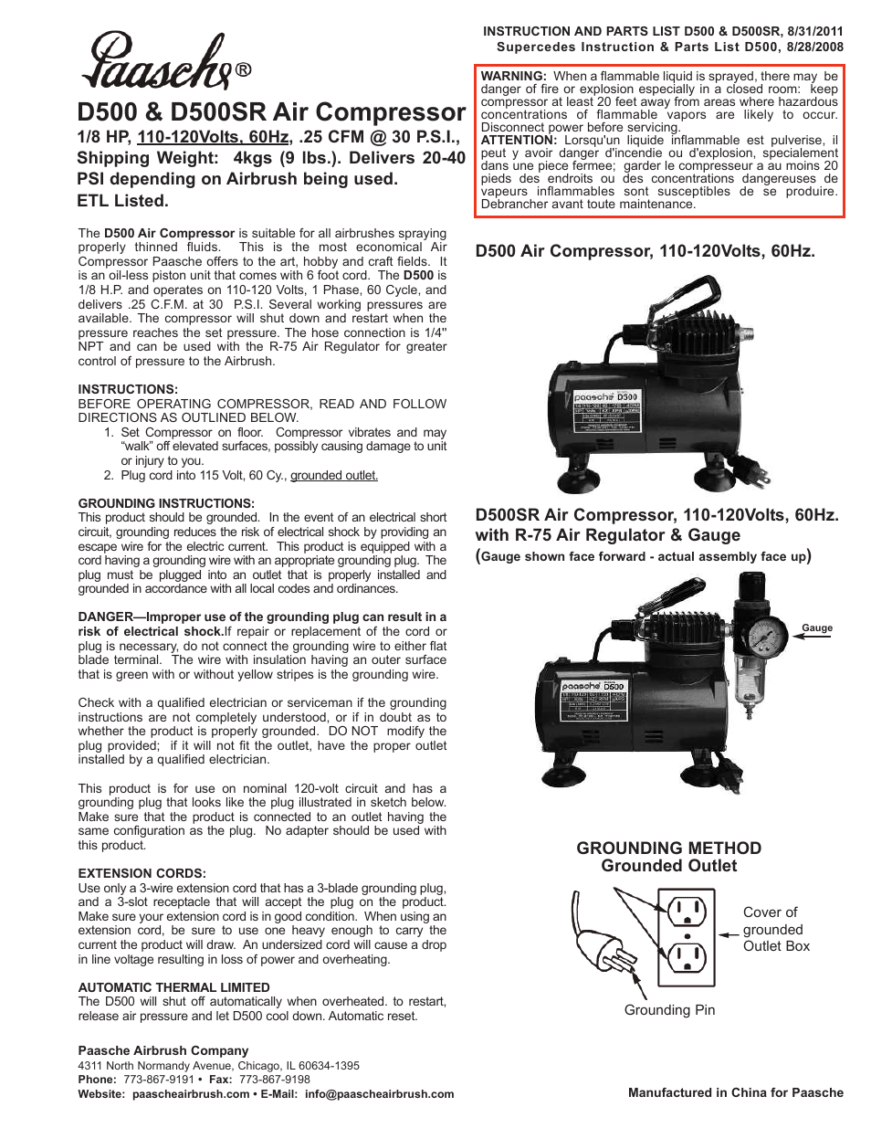 Paasche Airbrush D500 User Manual | 1 page