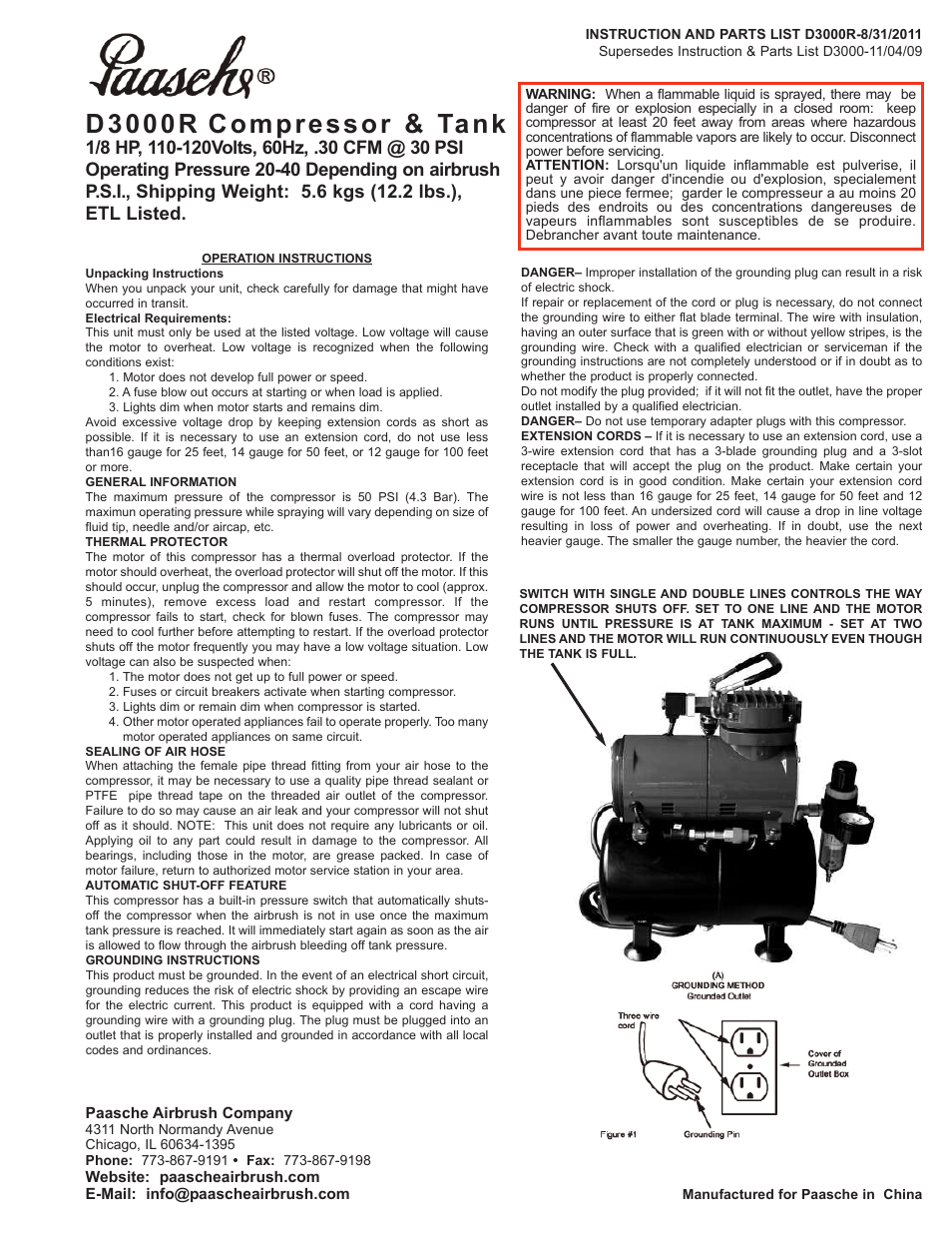 Paasche Airbrush D3000R-PL User Manual | 1 page