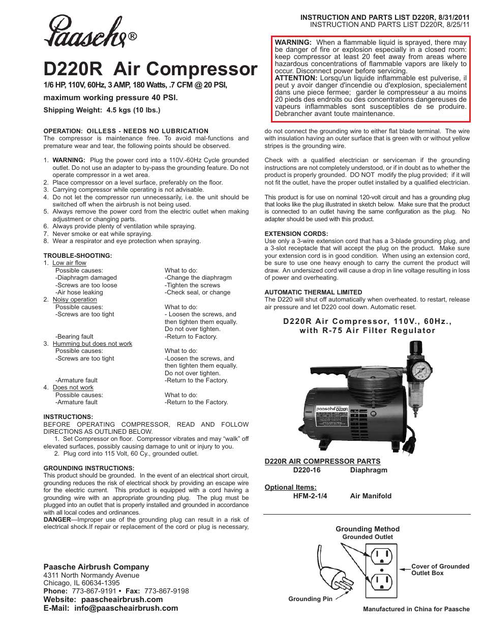 Paasche Airbrush D220R-PL User Manual | 1 page