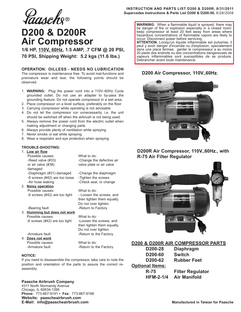 Paasche Airbrush D200R User Manual | 1 page