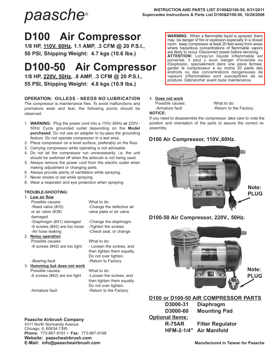 Paasche Airbrush D100-50 User Manual | 1 page
