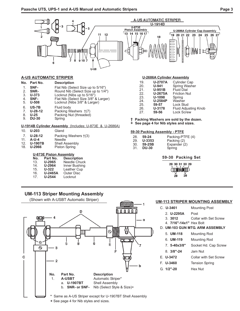 Um-113 striper mounting assembly | Paasche Airbrush A-US User Manual | Page 3 / 4