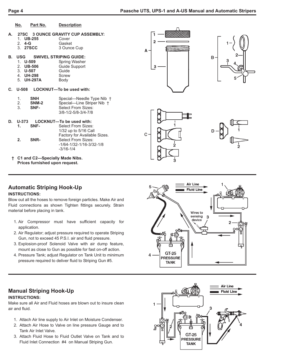 Manual striping hook-up, Automatic striping hook-up | Paasche Airbrush A-US User Manual | Page 4 / 4