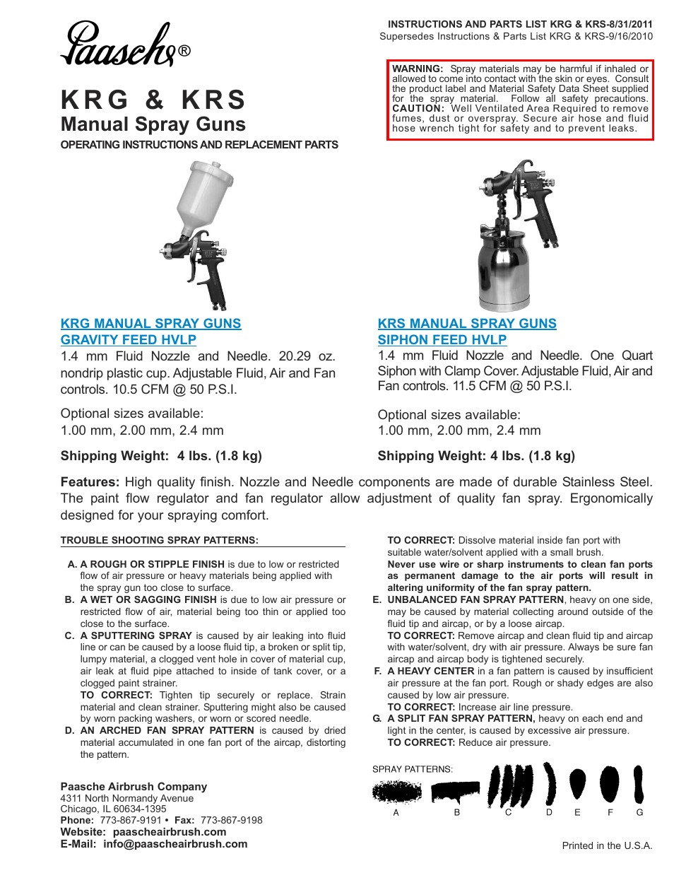 Paasche Airbrush KRS User Manual | 2 pages