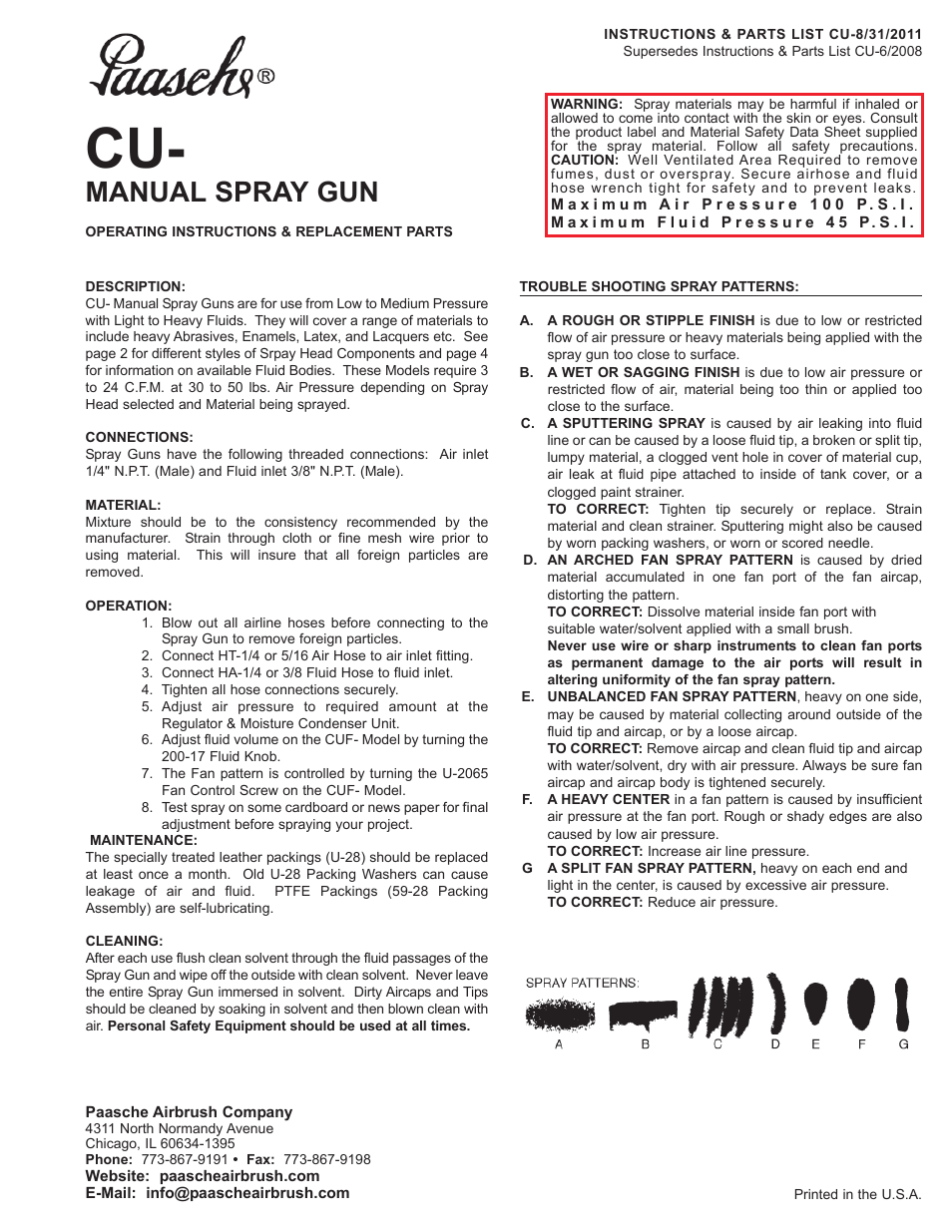 Paasche Airbrush CU-PL User Manual | 4 pages